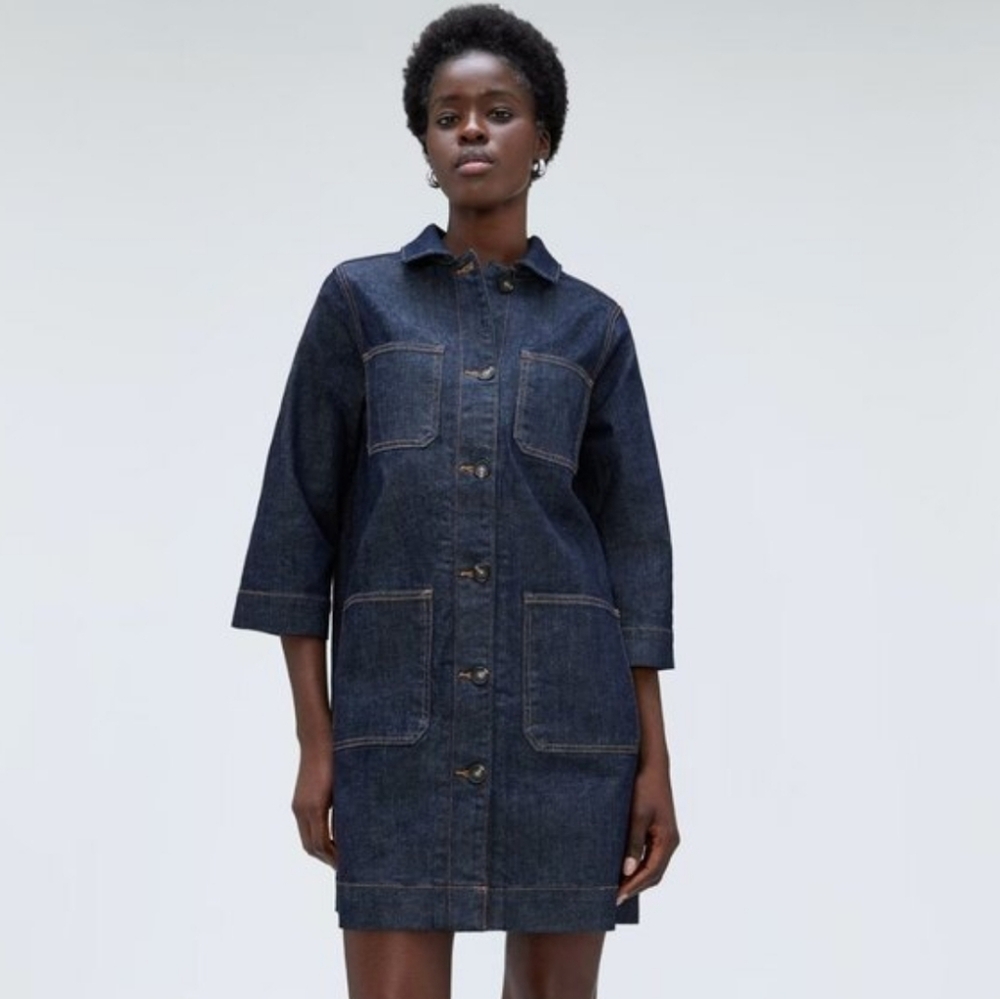 Everlane The Denim Chore Jacket Mini Dress Size XSmall In Dark Denim